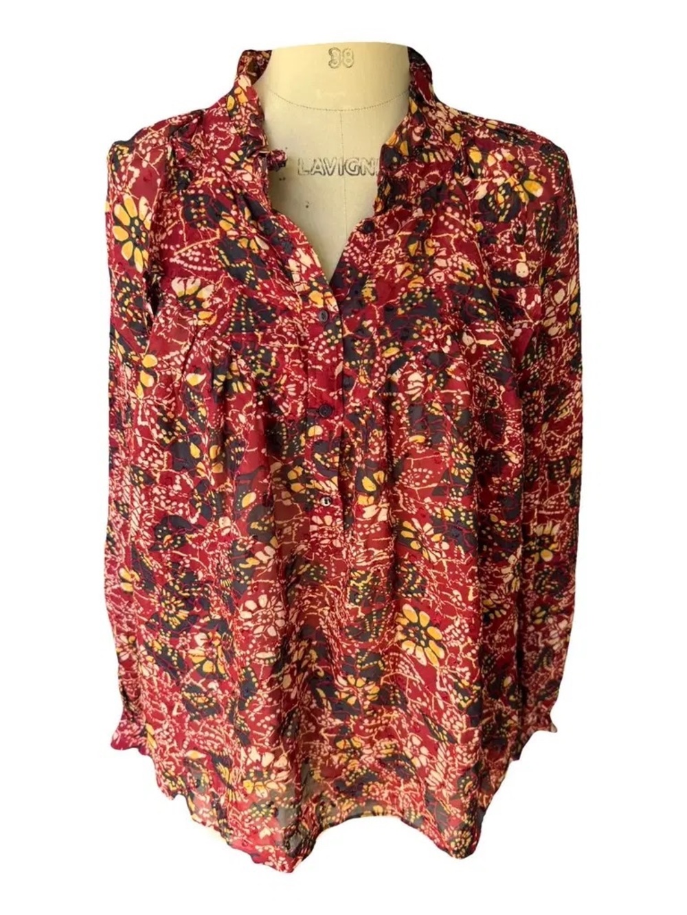 ba&sh Women's Gaelle Blouse Size 6 Women's Bordeaux and Multi Color